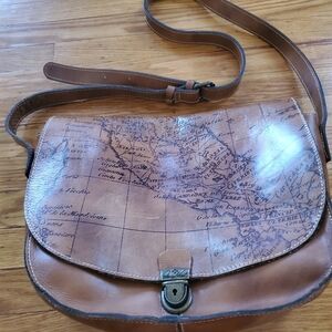 Patricia Nash Brown Leather Map Messenger Bag